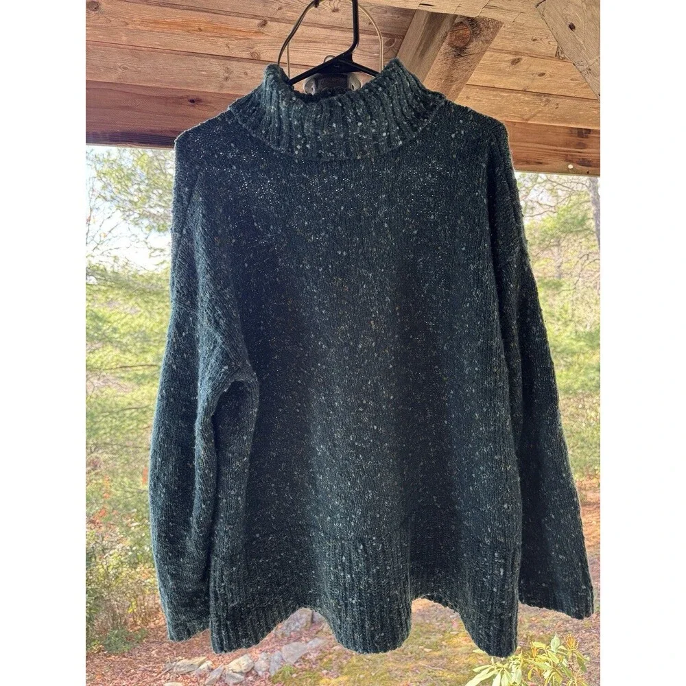 J Jill Women’s Turtleneck Sweater M Teal Green Tweed Speckled Cotton Blend - Picture 2 of 6